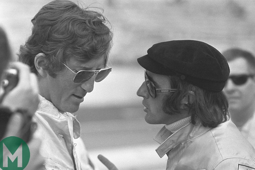 Jochen Rindt and Jackie Stewart in discussion