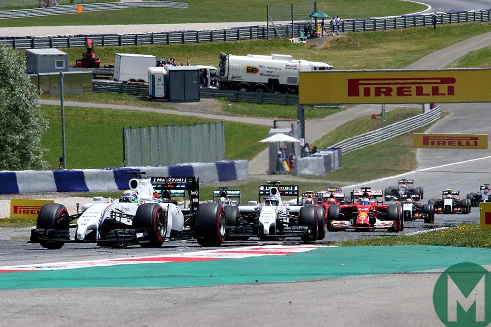 Williams lead the field at the start of the 2014 Austrian Grand Prix