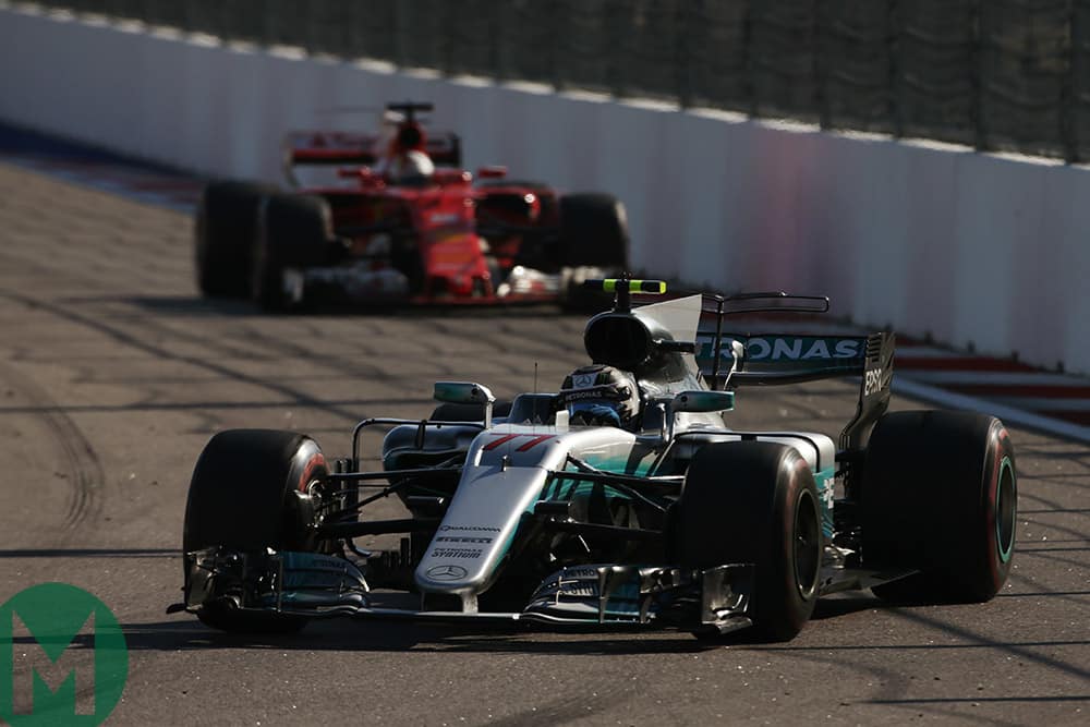 Sebastian Vettel follows Valtteri Bottas during the 2017 F1 Russian Grand Prix