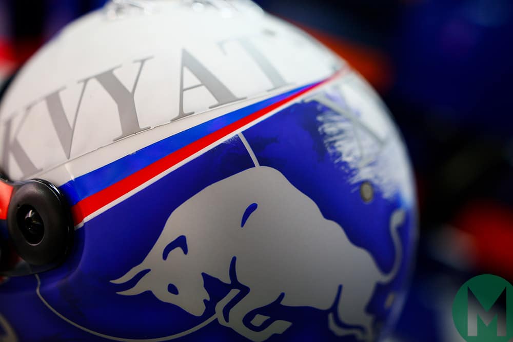 Daniil Kvyat's helmet for the 2019 Russian Grand Prix, which he was banned from wearing