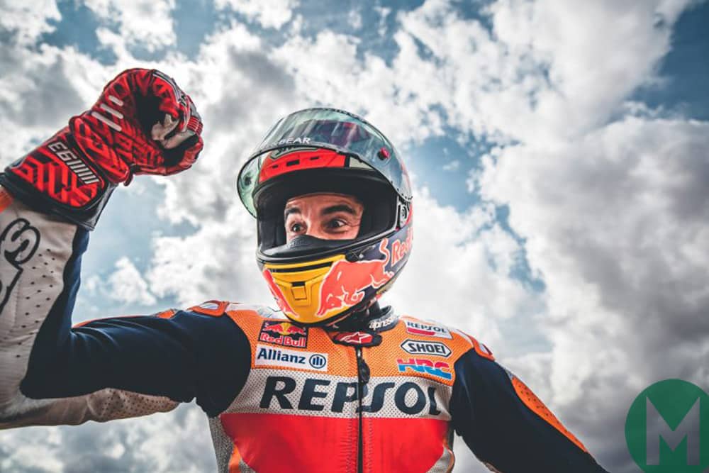 Marc Marquez celebrates victory at the 2019 Aragon MotoGP Grand Prix