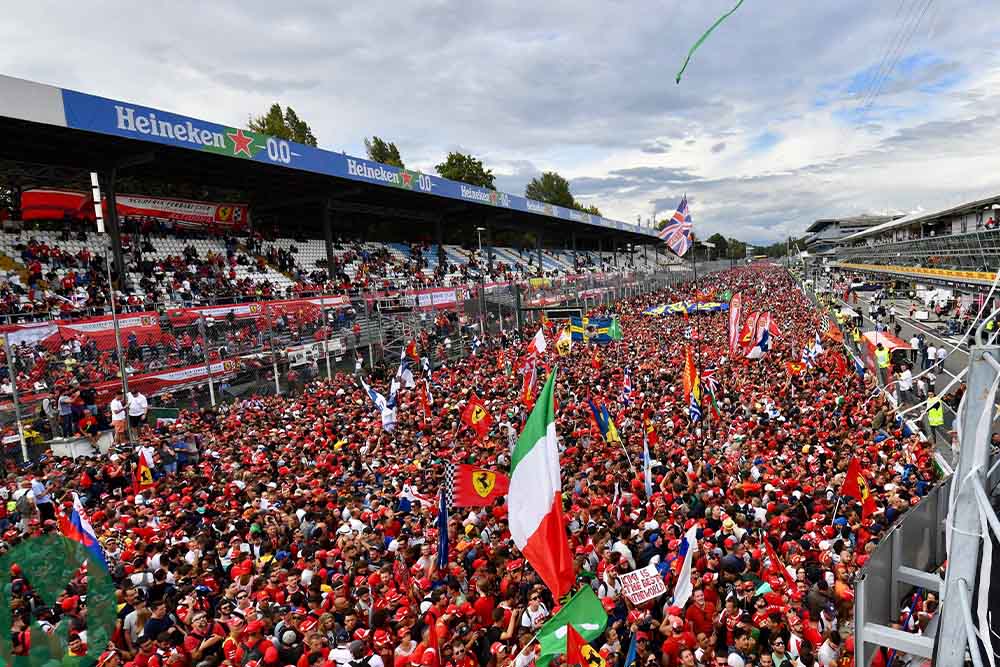 Fans below the Monza podium after the 2018 Italian Grand Prix