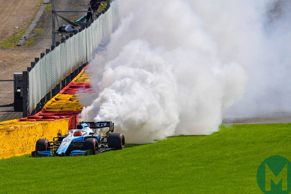 Robert Kubica's Mercedes engine blows up at the 2019 Belgian Grand Prix