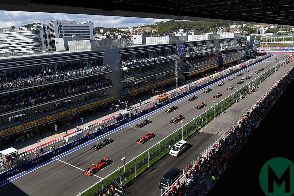 Race start at the 2019 F1 Russian Grand Prix