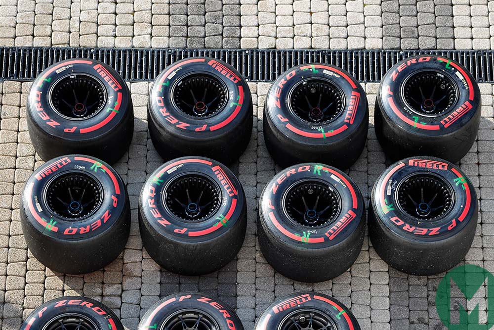 Soft Pirelli F1 tyres at Sochi for the 2019 Russian Grand Prix