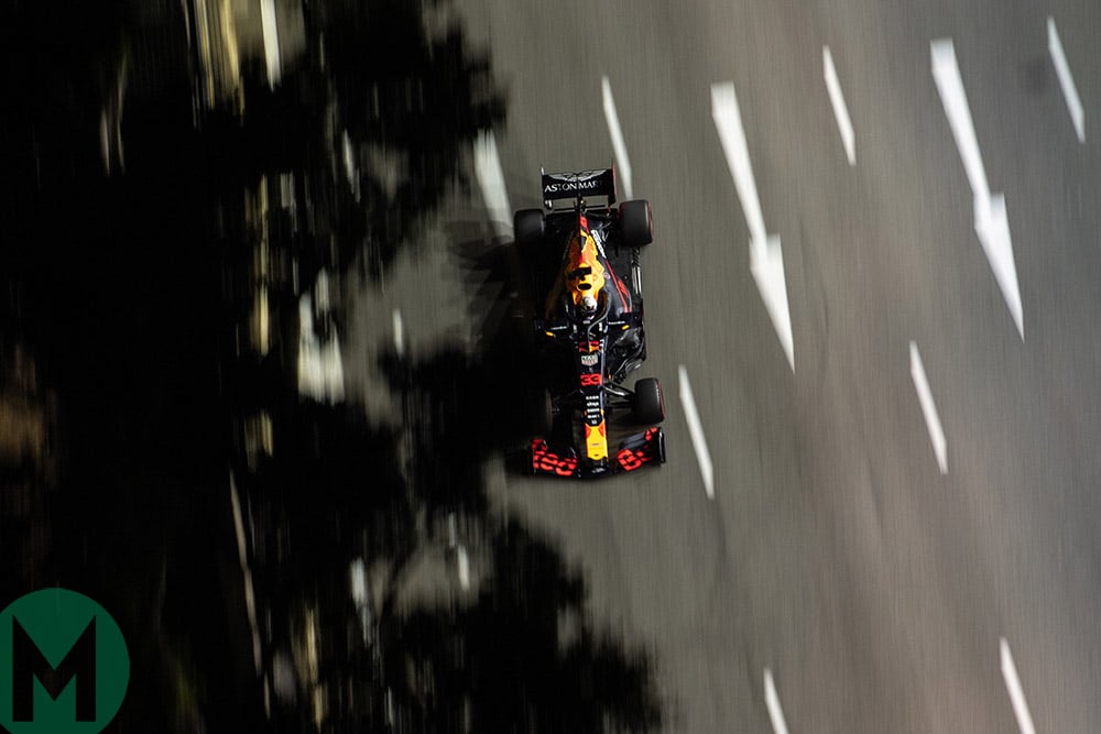 Overhead shot of Max Verstappen with during qualifying for the 2019 F1 Singapore Grand Prix