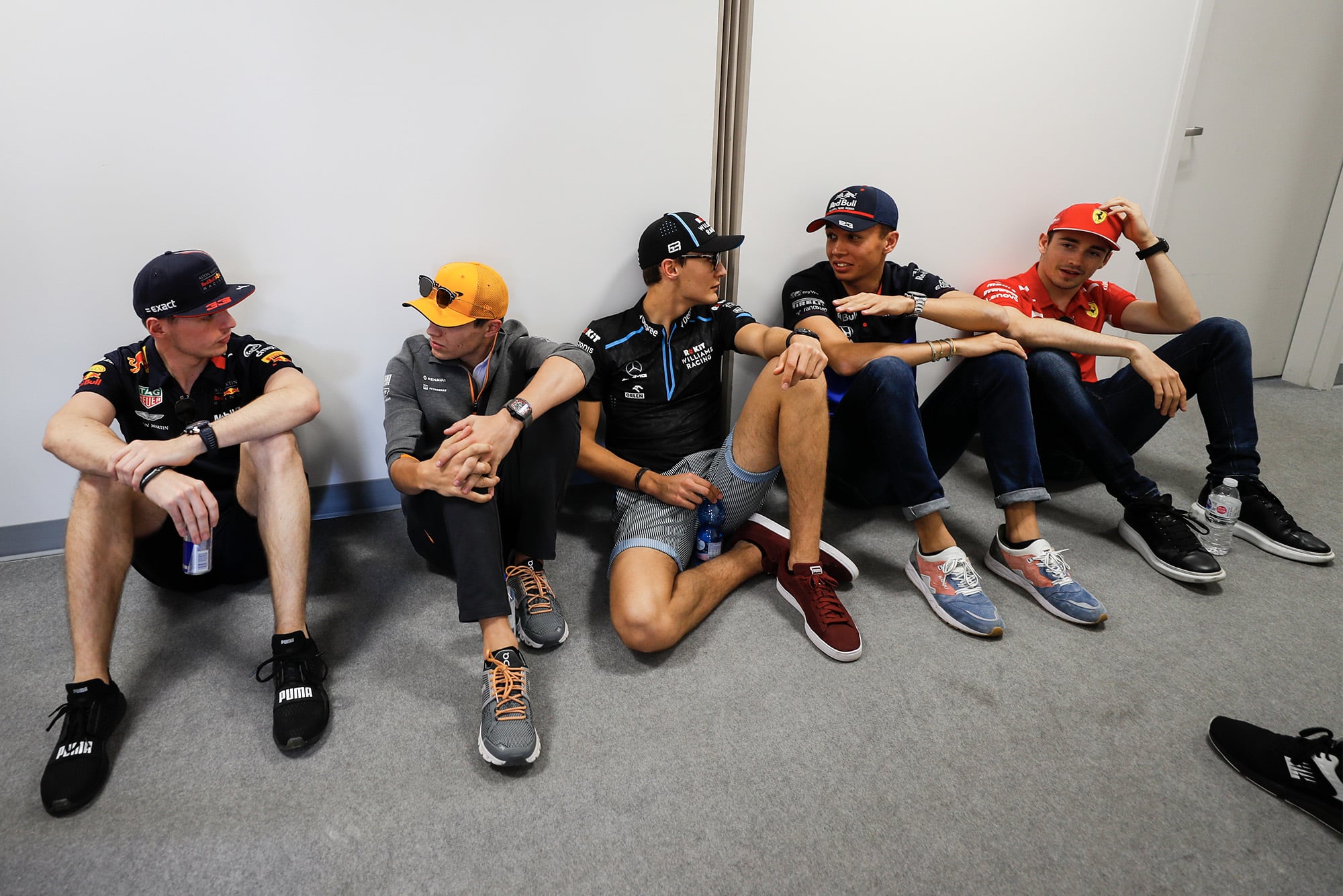 Max Verstappen, Lando Norris, George Russell, Alex Albon and Charles Leclerc