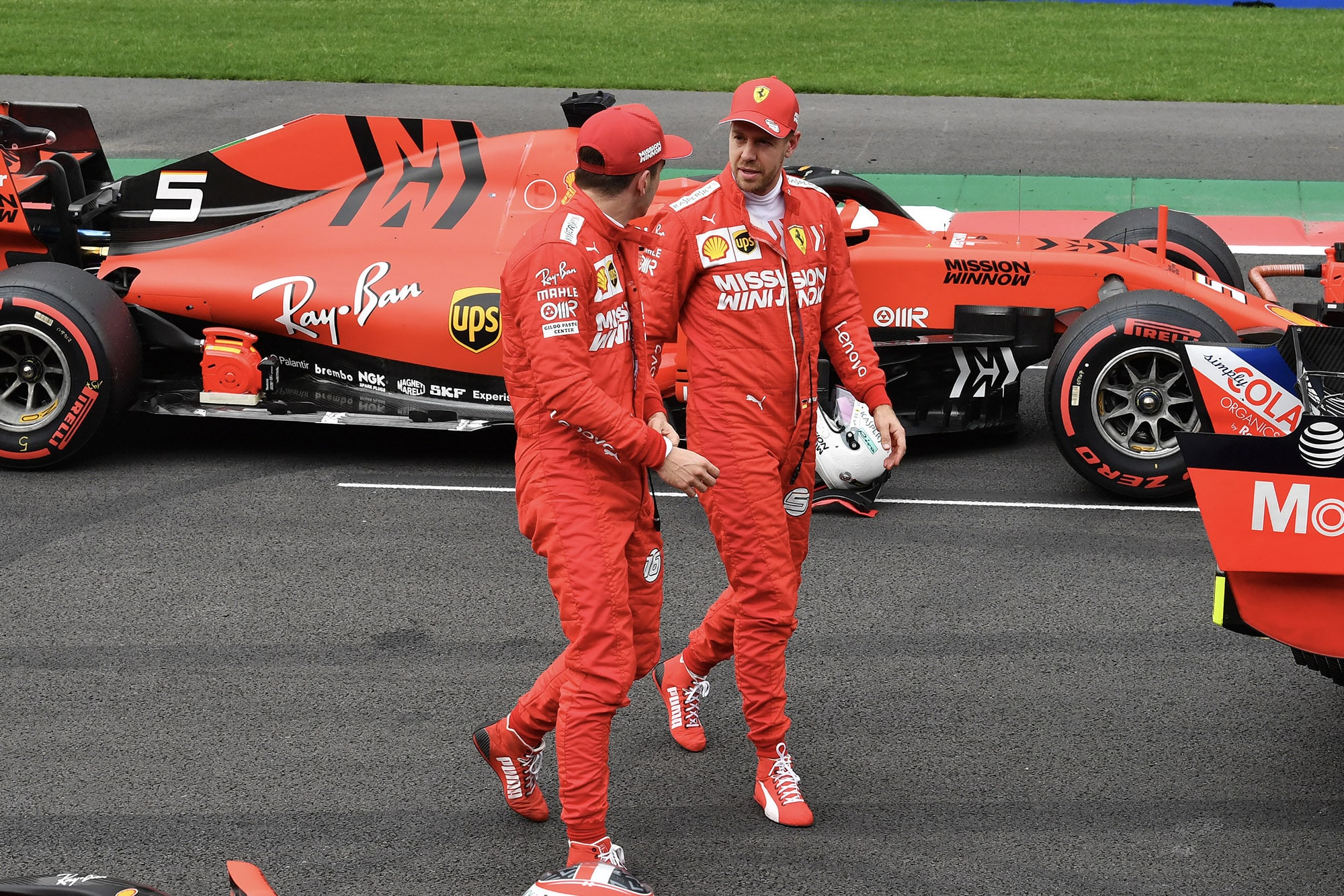 Sebastian Vettel and Charles Leclerc talk after qualifying for the 2019 F1 Mexican Grand Prix
