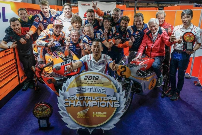 Marc Márquez celebrates Honda's latest MotoGP title win at Motegi 2019