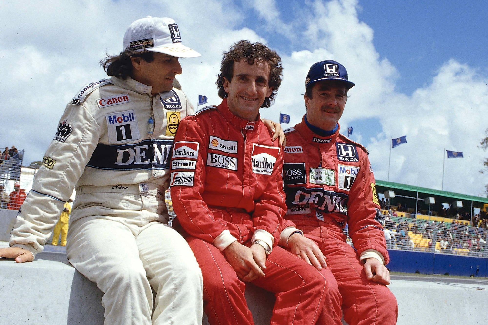 1986 title contenders Nelson Piquet, Alain Prost and Nigel Mansell