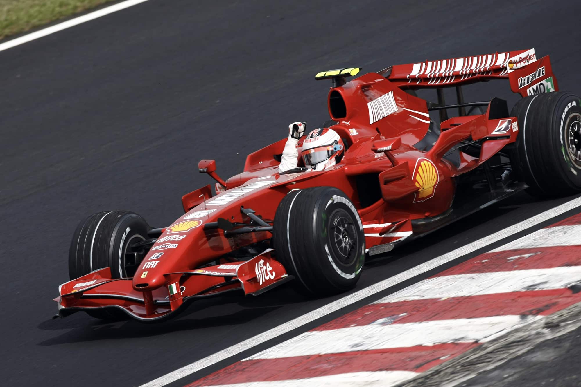 Kimi Raikkonen in his Ferrari after winning the 2007 Formula 1 world championship