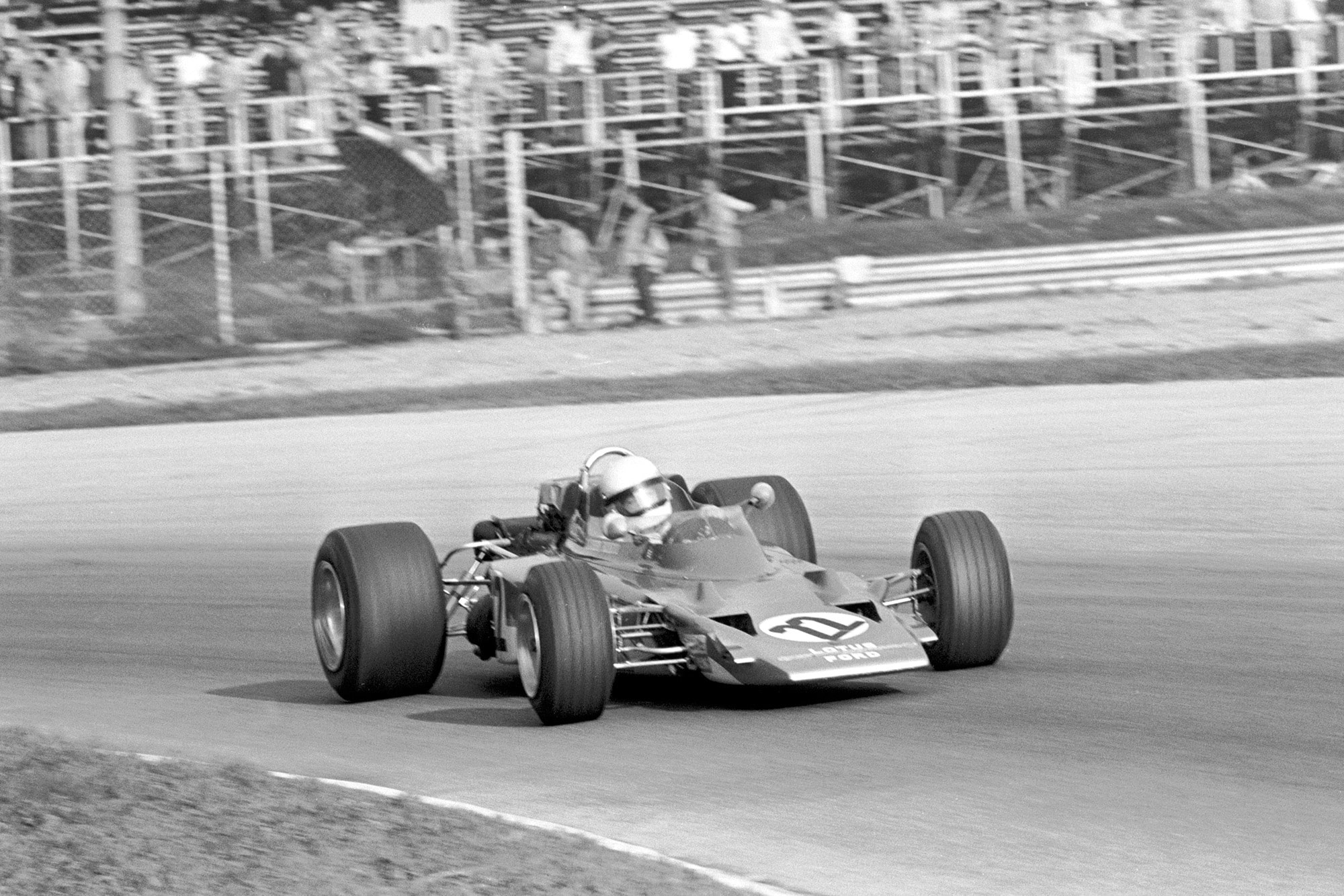 Jochen Rindt in his Lotus with no wings before his fatal crash during the 1970 Italian Grand Prix