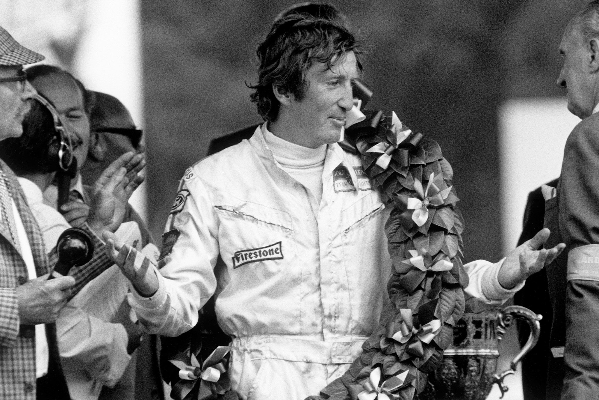 Jochen Rindt on the podium at the 1970 British Grand Prix