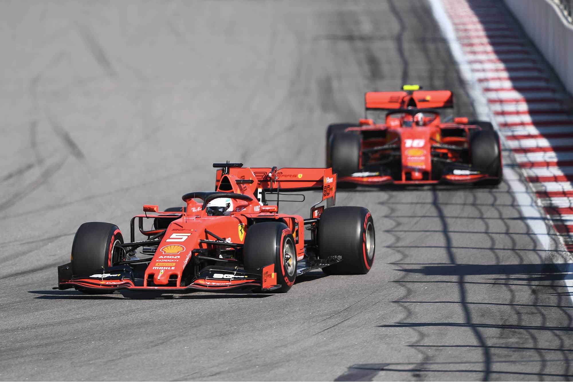 Sebastian Vettel leads during the 2019 Russian Grand Prix
