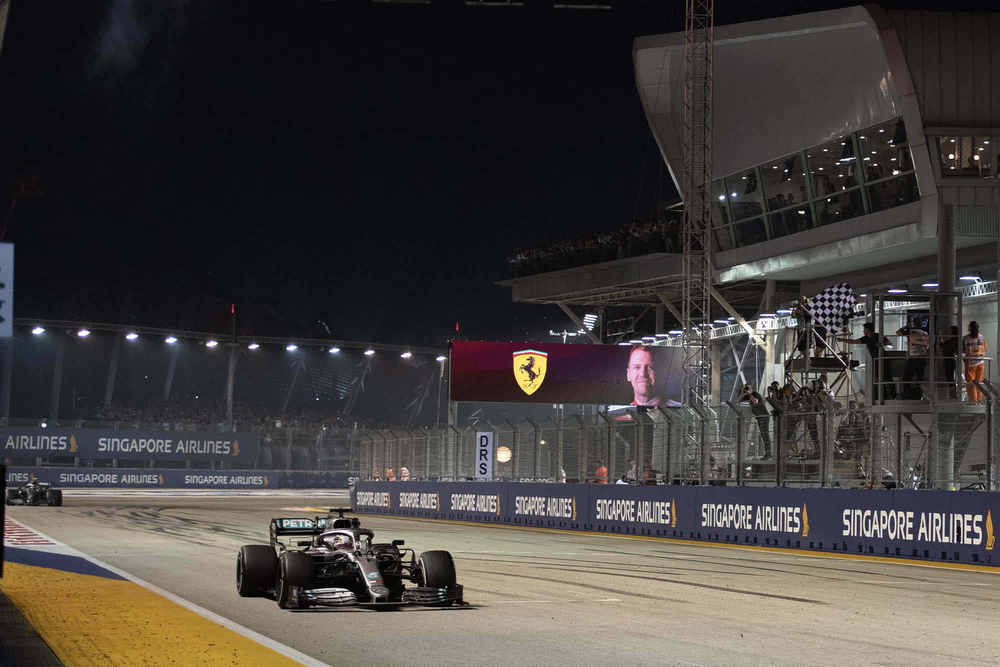 Lewis Hamilton crosses the line to finish the 2019 Singapore Grand Prix in fourth