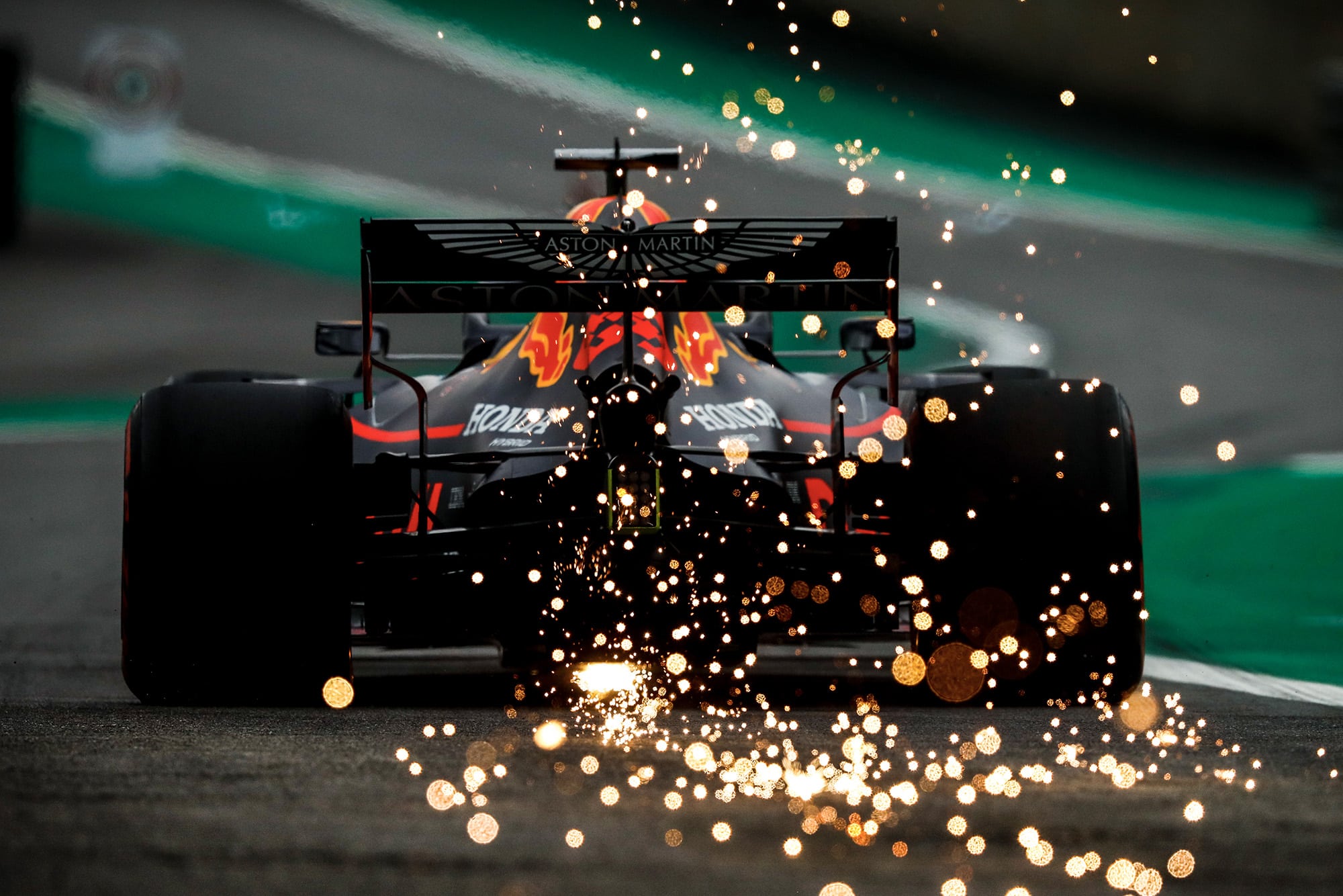 Max Verstappen leaves a trail of sparks during qualifying for the 2019 F1 Brazilian Grand Prix