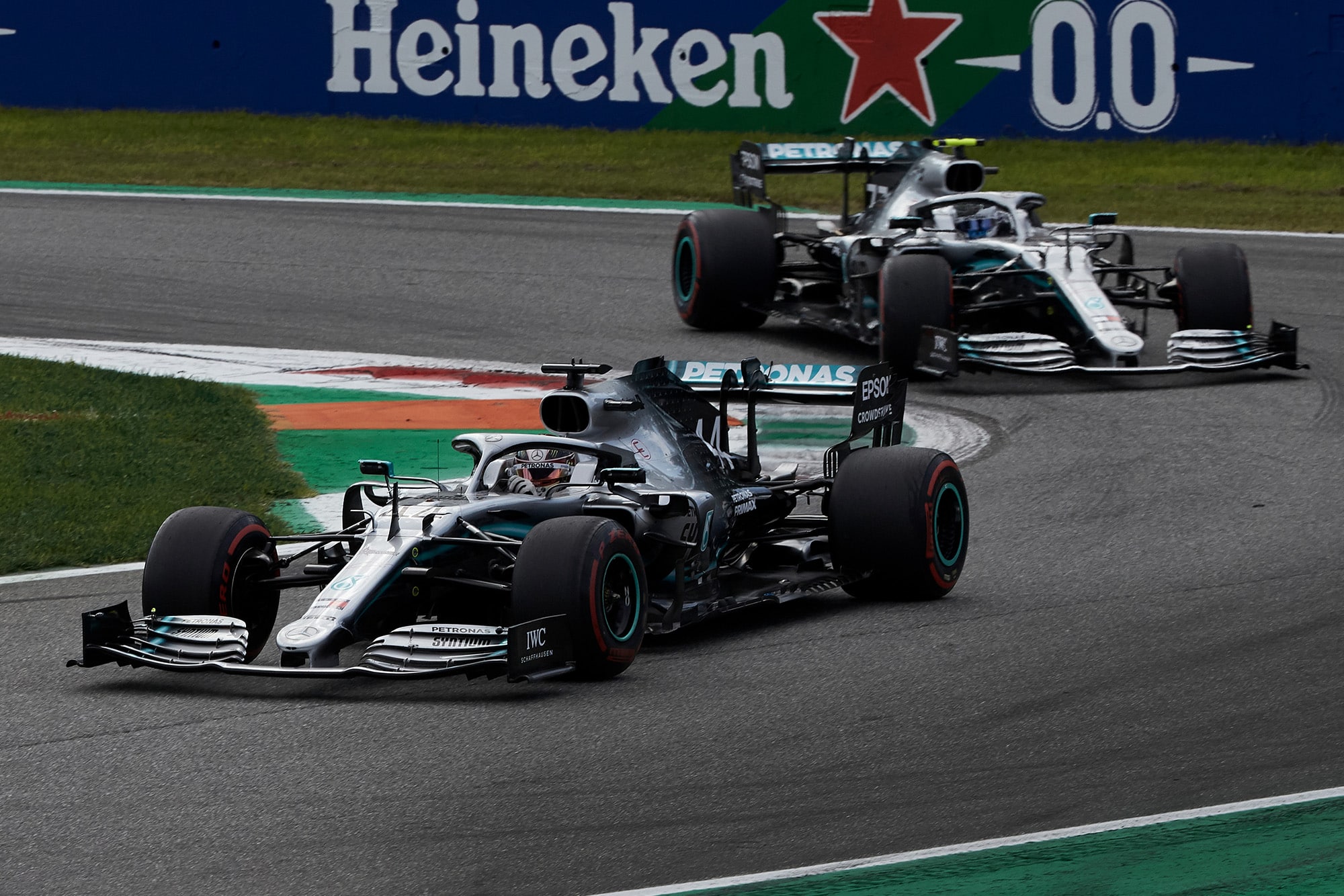 Lewis Hamilton and Valtteri Bottas in the 2019 Mercedes-AMG W10