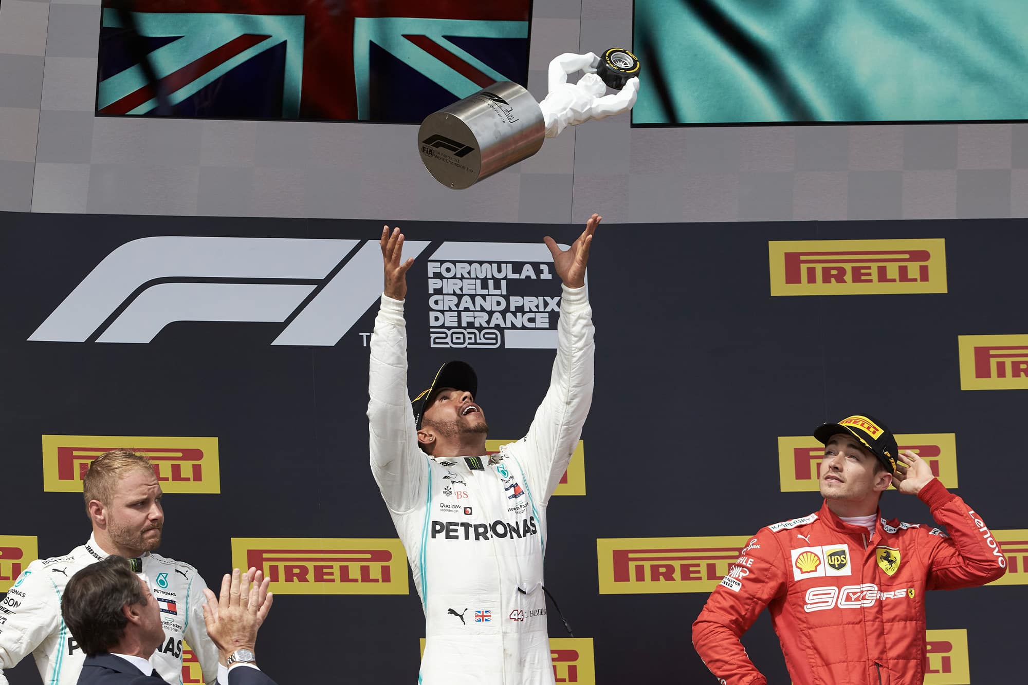 Lewis Hamilton celebrates winning the 2019 French Grand Prix