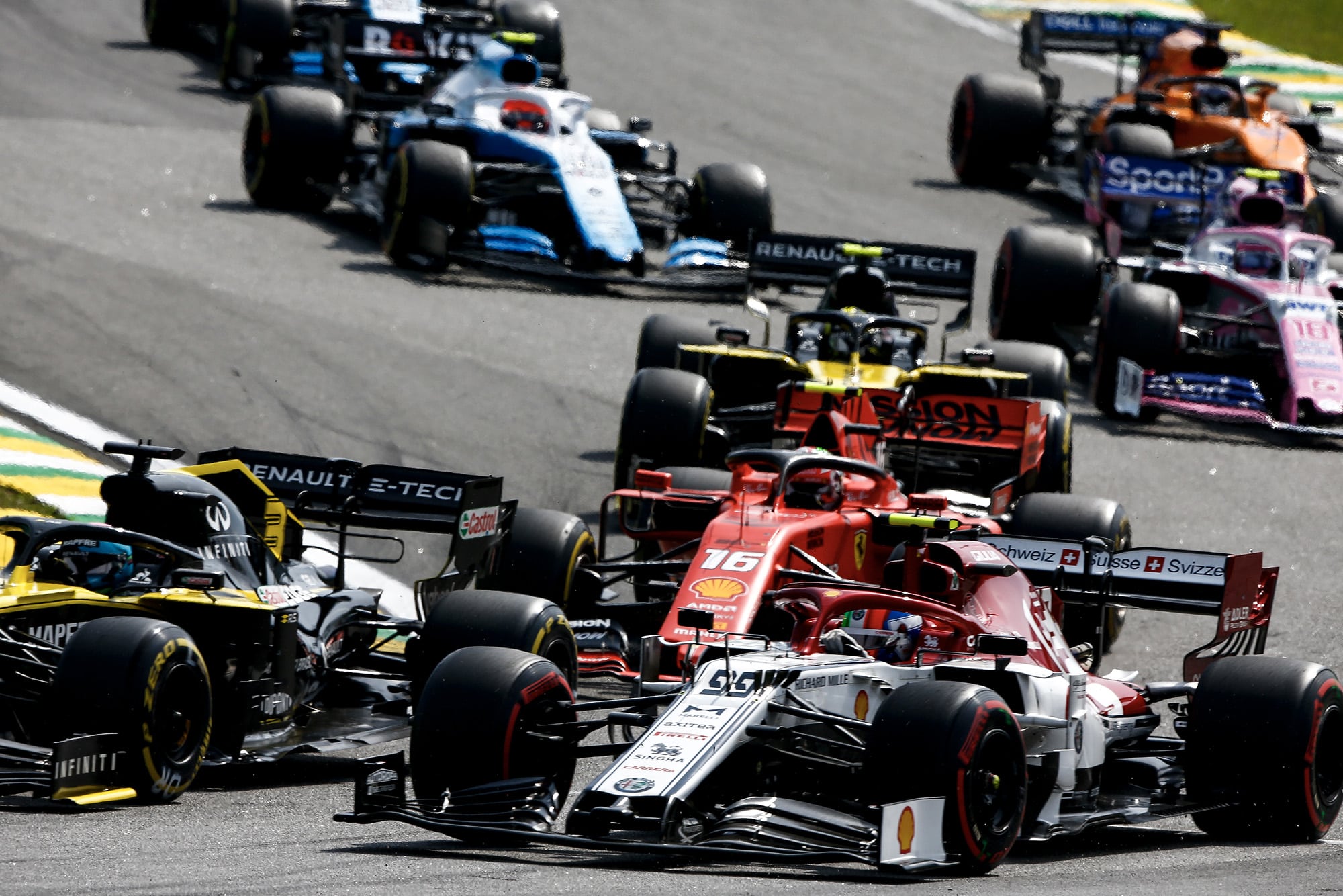 Charles Leclerc in the start melee at the 2019 F1 Brazilian Grand Prix