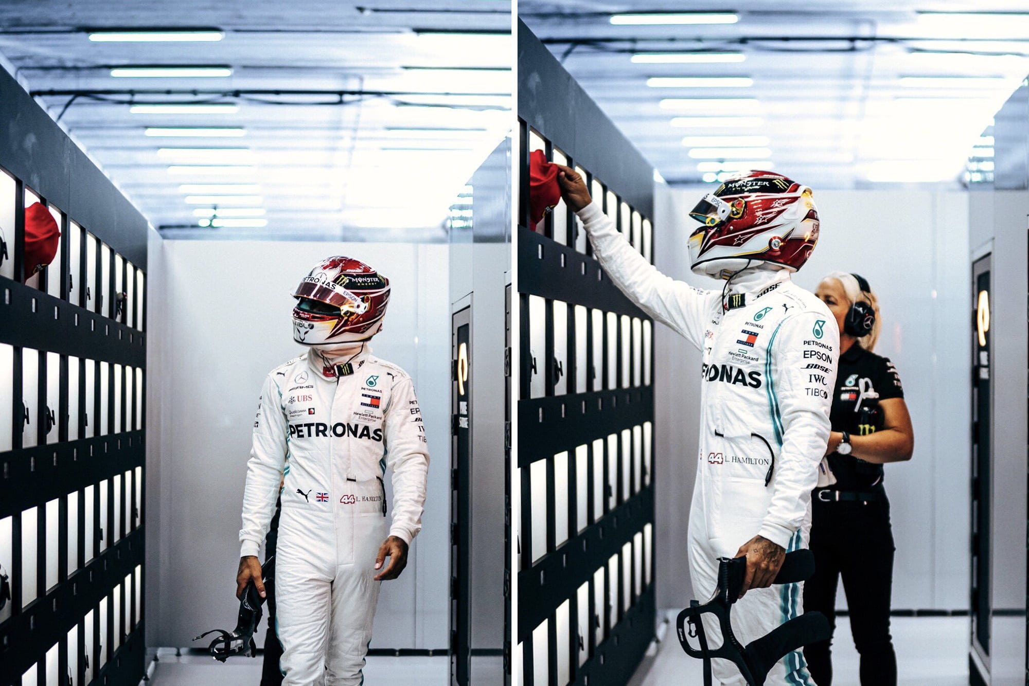 Lewis Hamilton pays tribute to Niki Lauda as he passes his red cap
