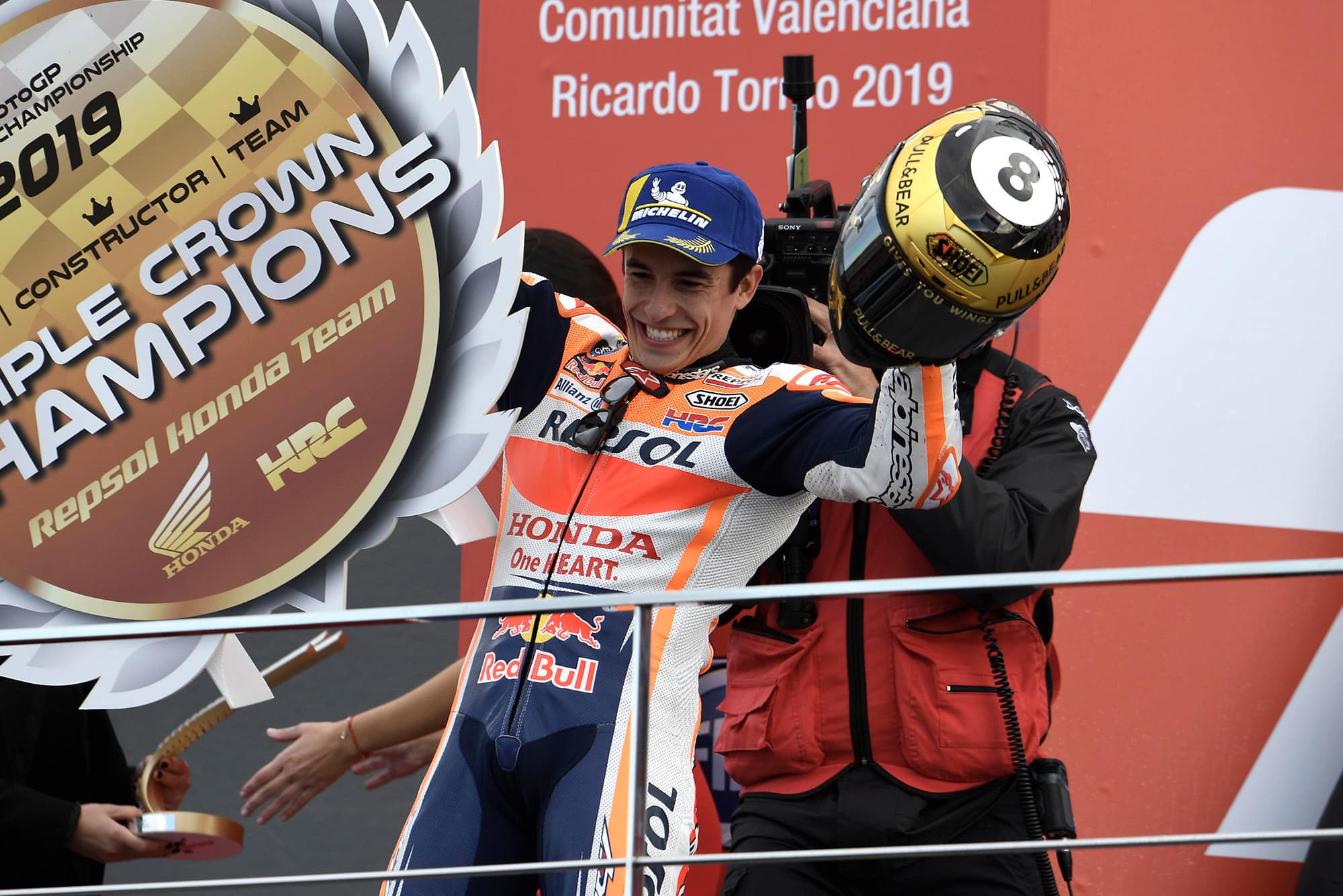Marquez on the podium in the 2019 MotoGP Valencia Grand Prix