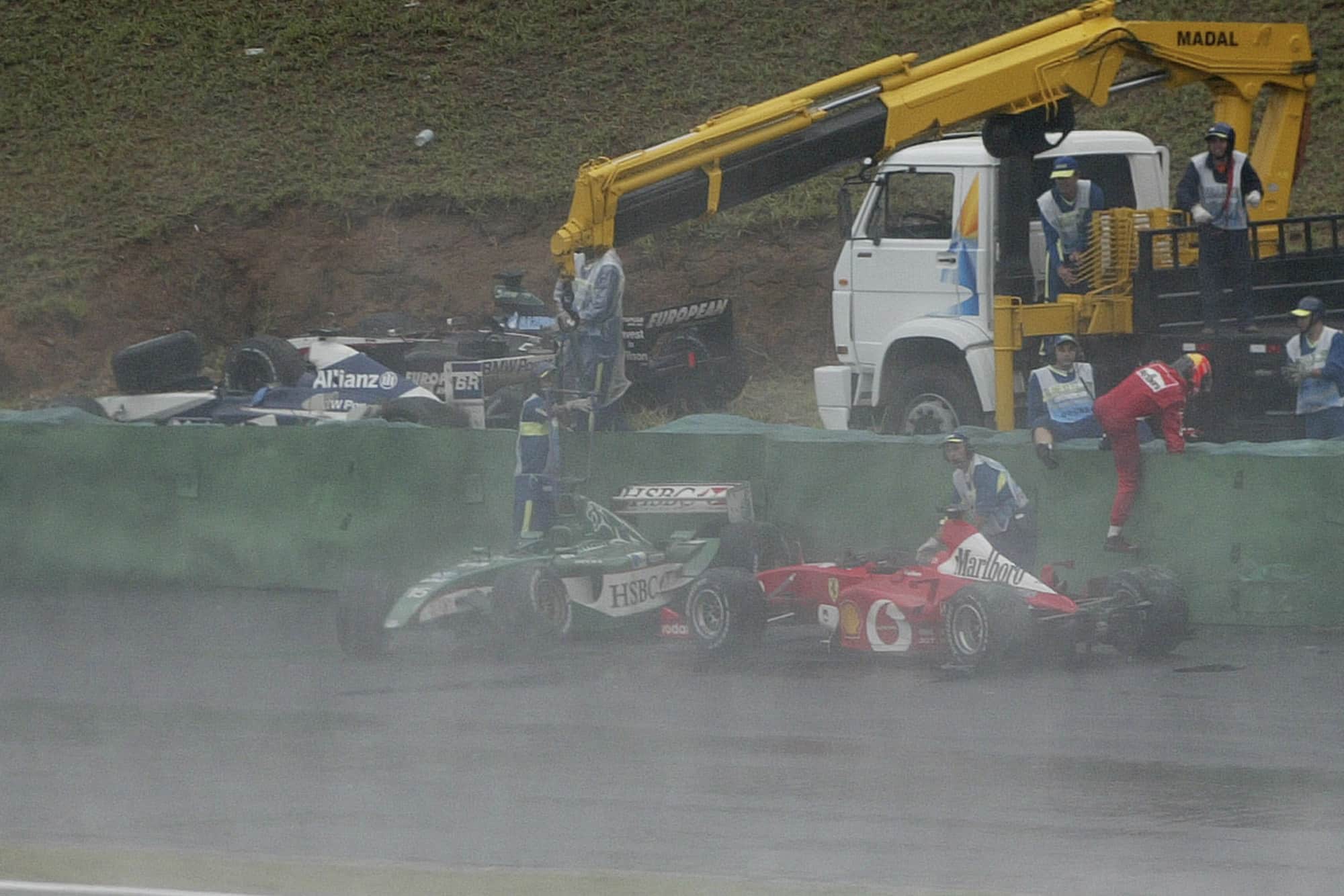 Michael Schumacher crashes out of the 2003 Brazilian Grand Prix