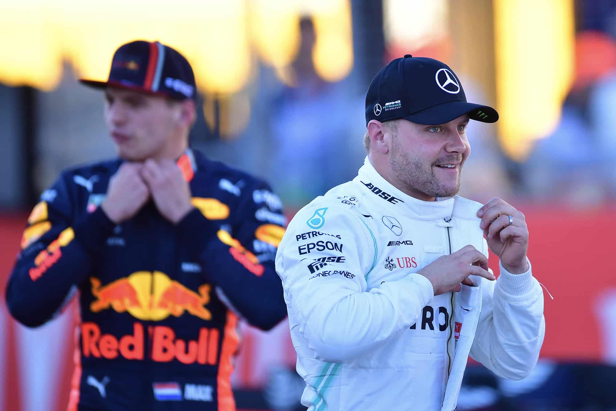Valtteri Bottas with Max VErstappen in the background after qualifying for the 2019 US Grand Prix