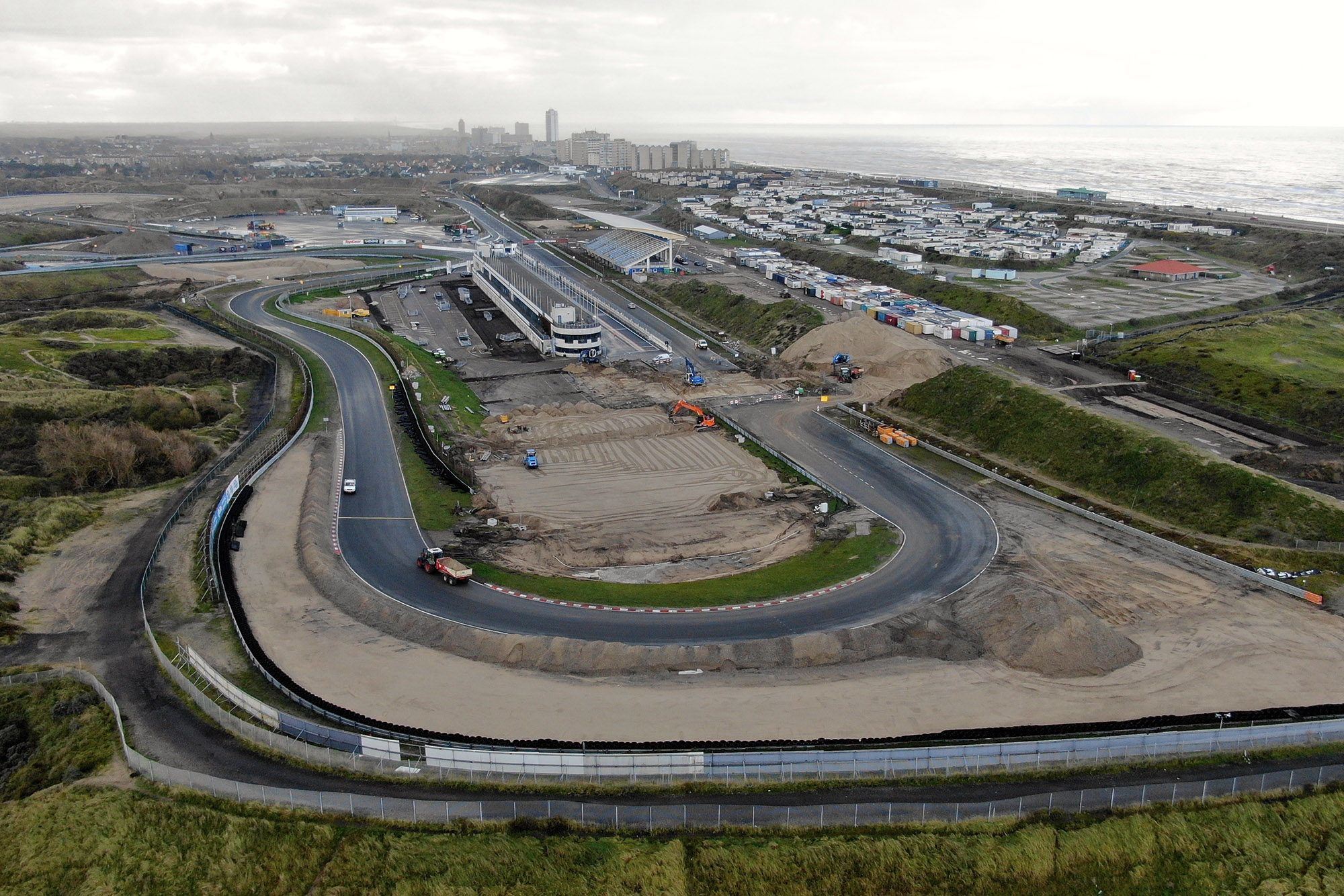 Construction work at Zandvoort as seen from Turn One