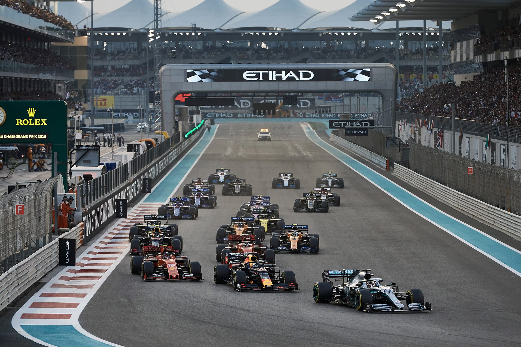 Lewis Hamilton leads at the start of the 2019 Abu Dhabi Grand Prix