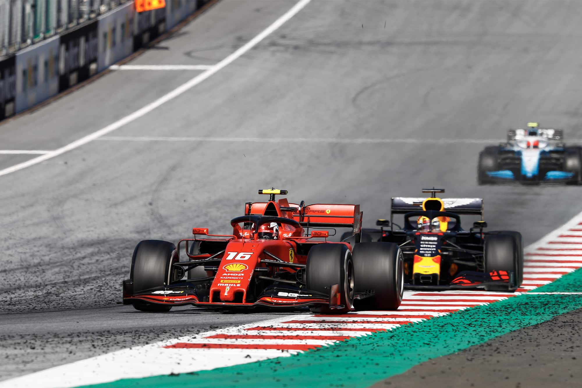 Max Verstappen lines up a move on Charles Leclerc during the 2019 Austrian Grand Prix