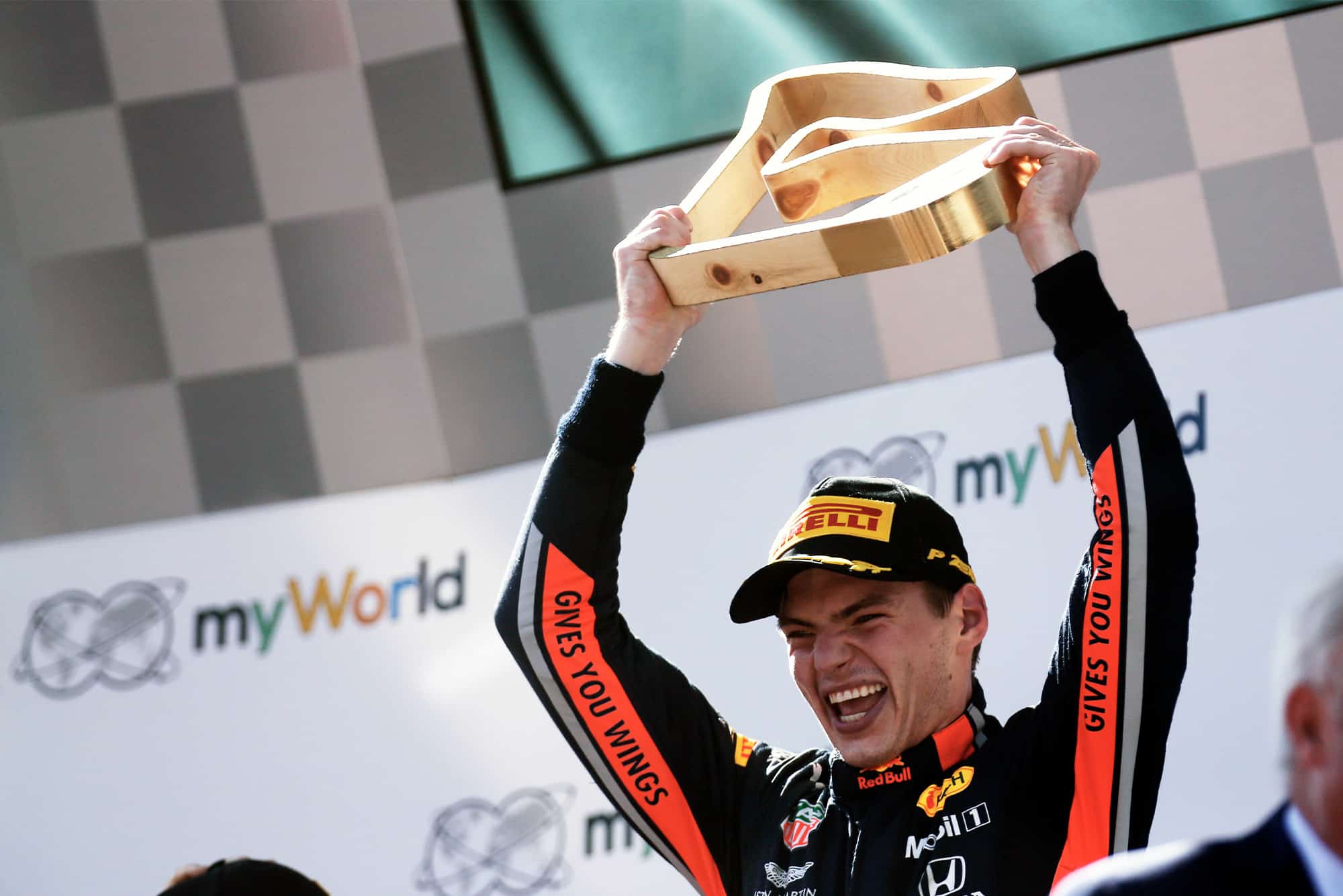 Max Verstappen celebrates winning the 2019 Austrian Grand Prix