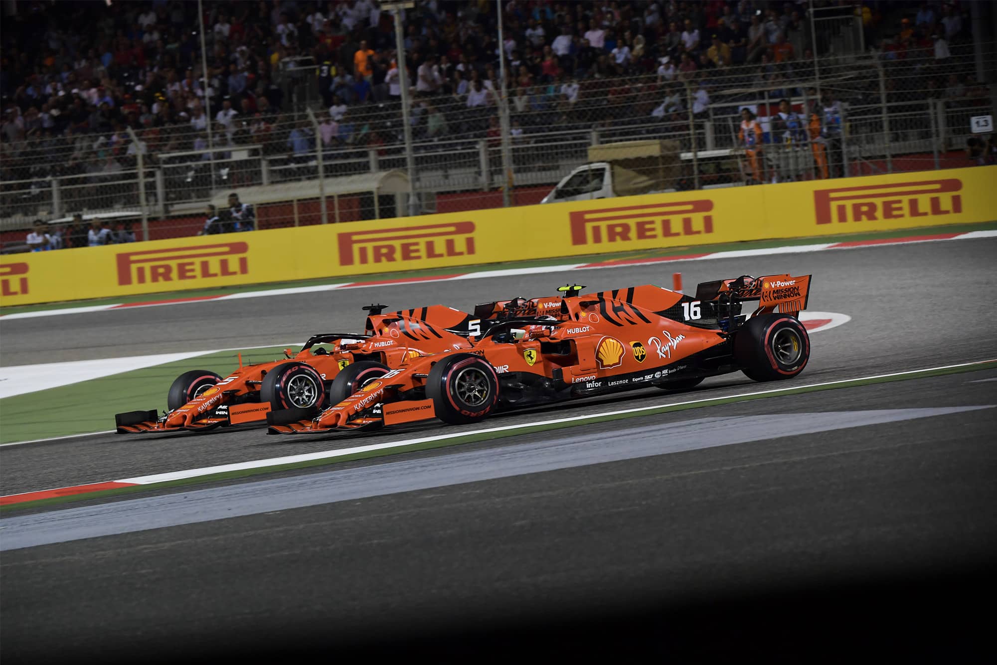 Sebastian Vettel and Charles Leclerc fight during the Bahrain Grand Prix