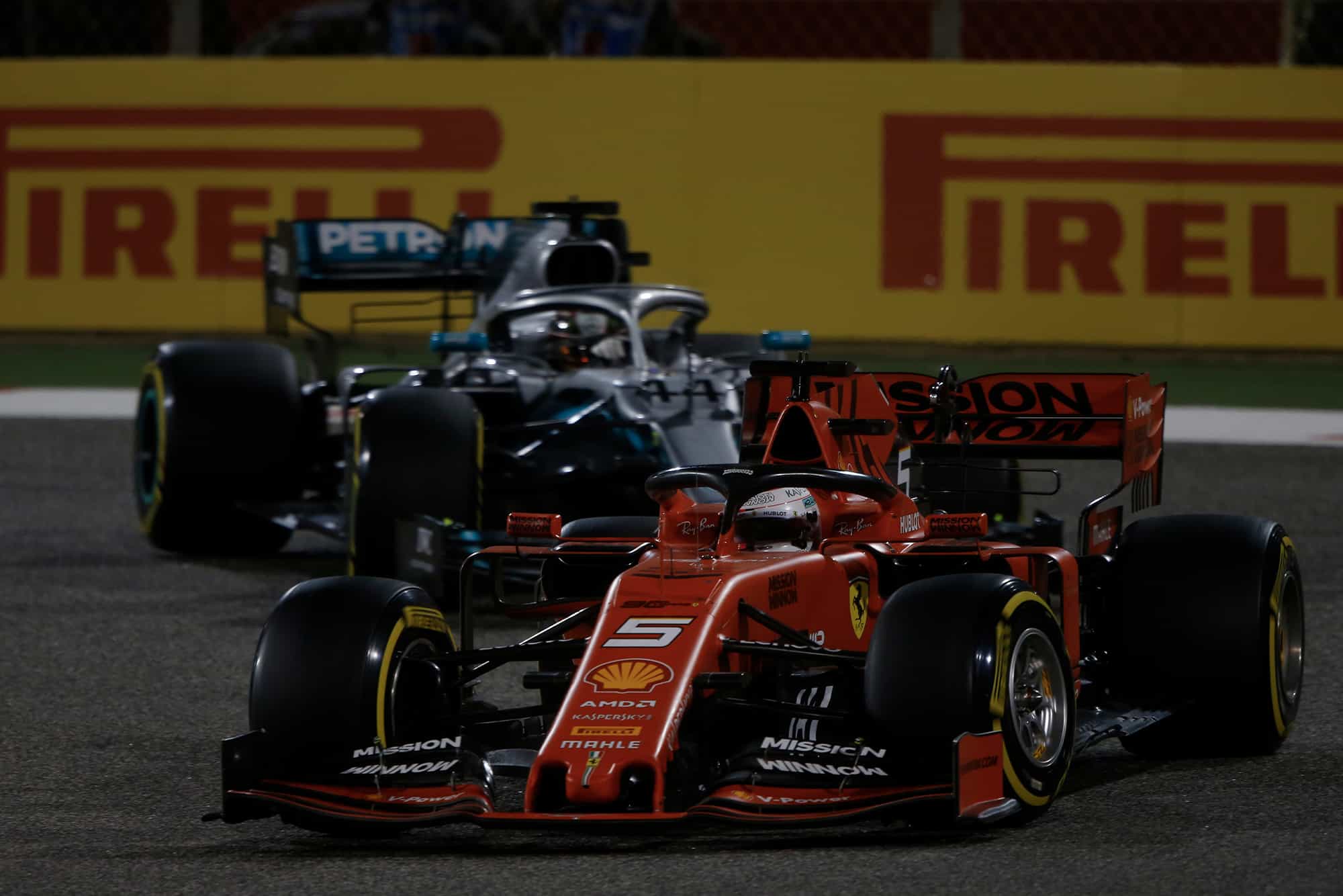 Sebastian Vettel and Lewis Hamilton during the Bahrain Grand Prix