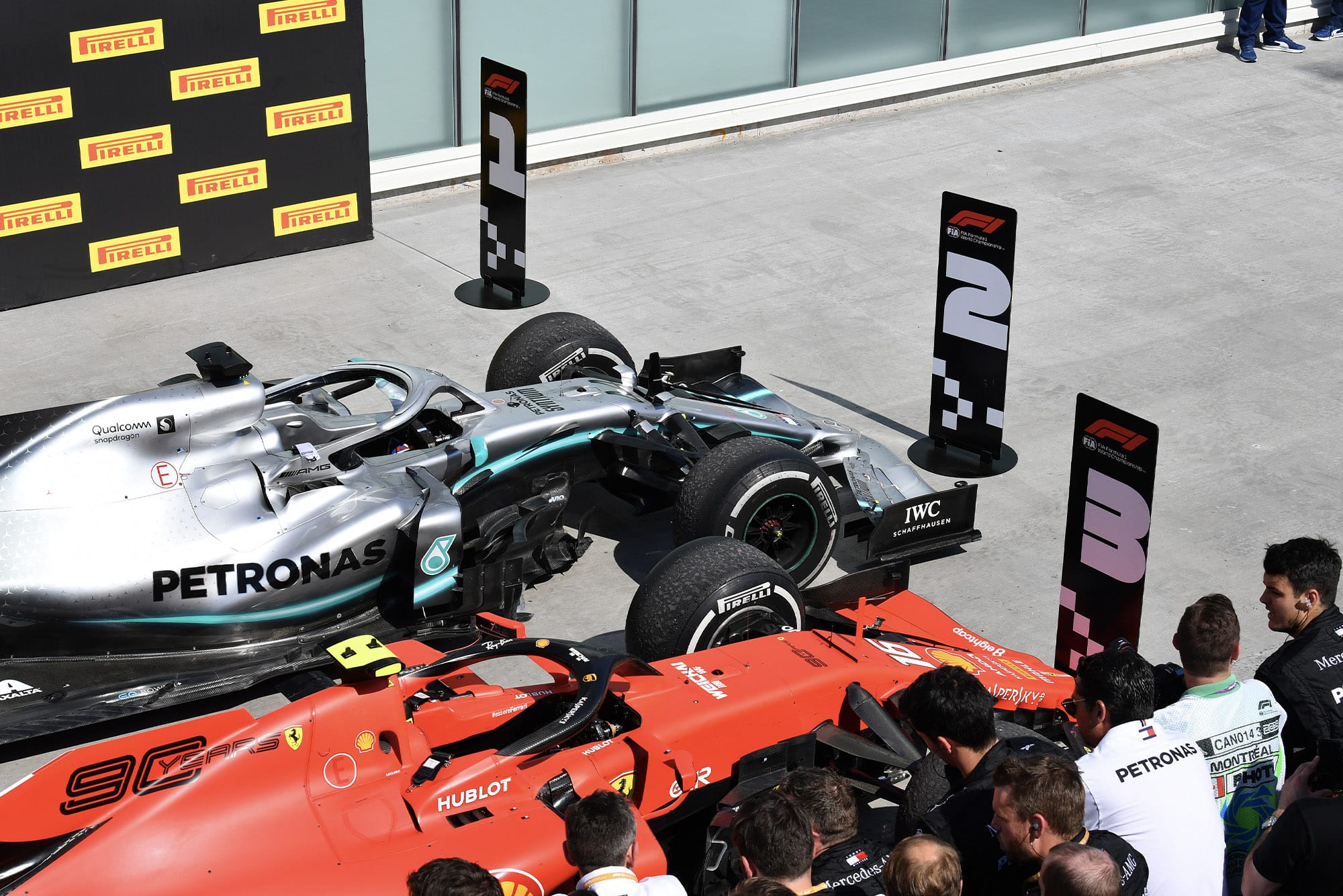 The scene in parc ferme after the 2019 Canadian Grand Prix