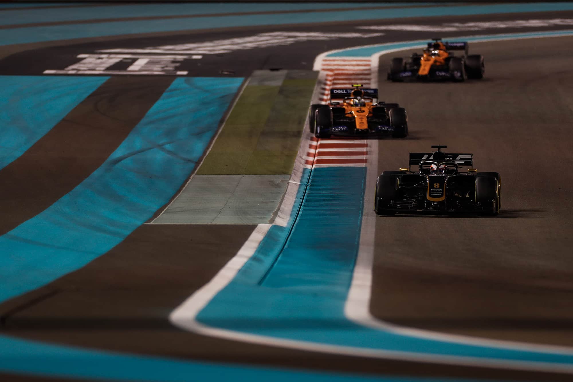 Romain Grosjean leads both McLarens during the 2019 Abu Dhabi Grand Prix