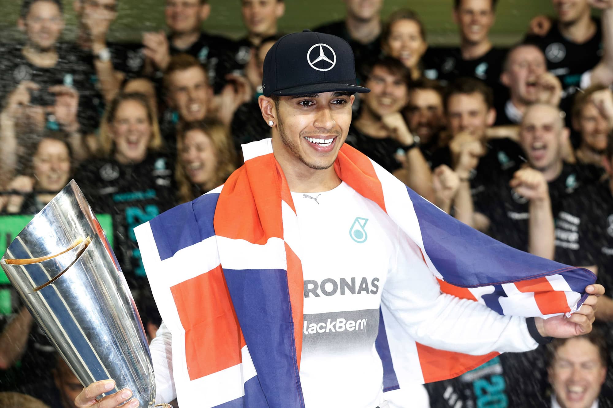 Lewis Hamilton celebrates winning his second F1 world championship in 2014