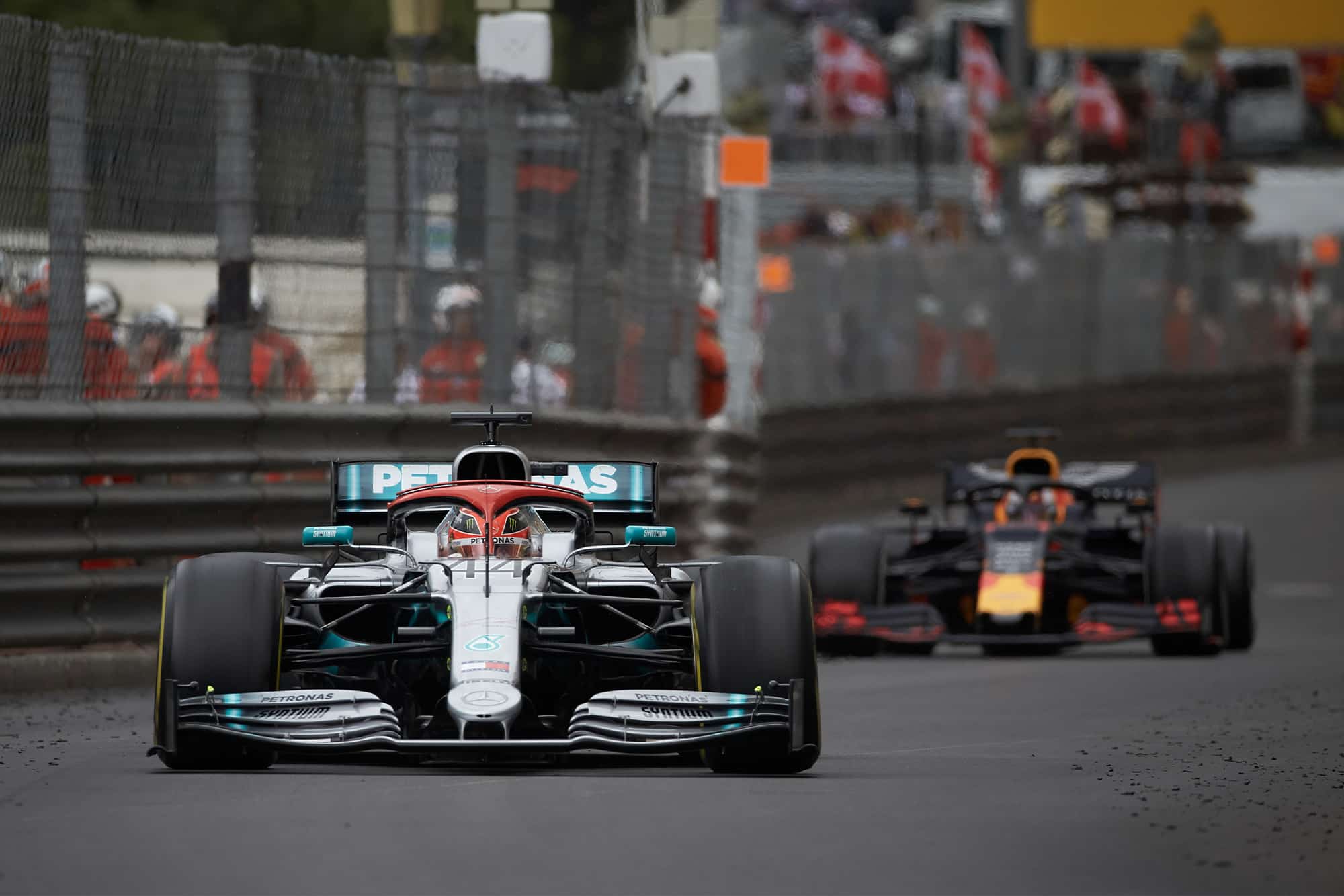 Lewis Hamilton and Max Verstappen during the 2019 Monaco Grand Prix