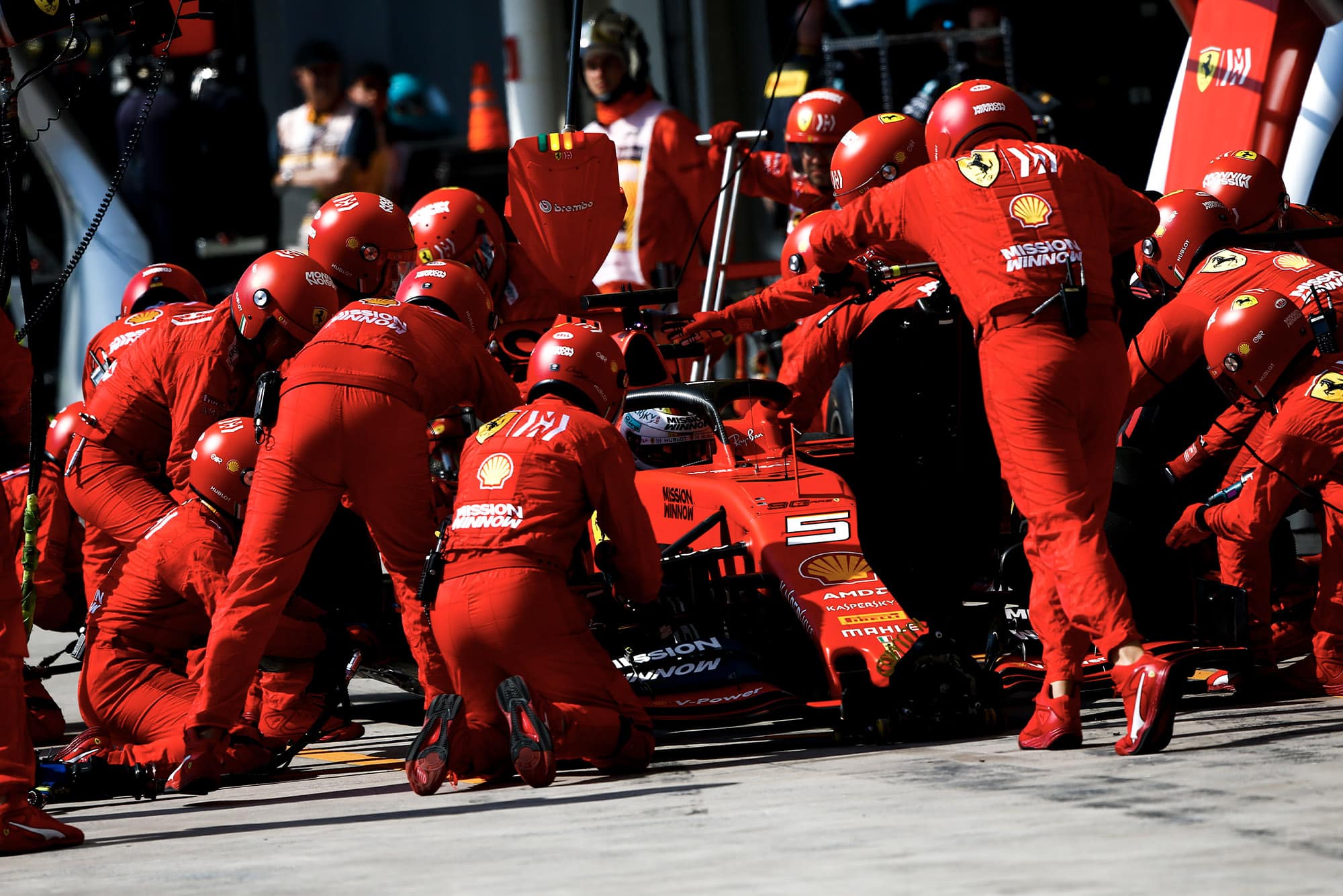 Sebastian Vettel pits during the 2019 Brazilian Grand Prix