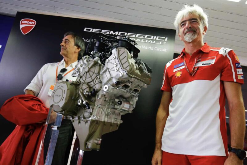 Gigi Dall'Igna with Ducati's V4 engine