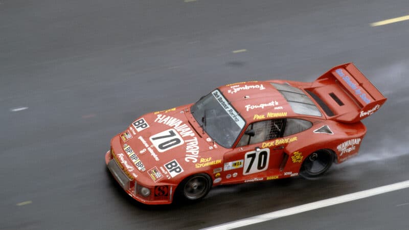 Overhead view of Dick Barbour Racing Porsche 935 in 1979 Le Mans 24 Hours