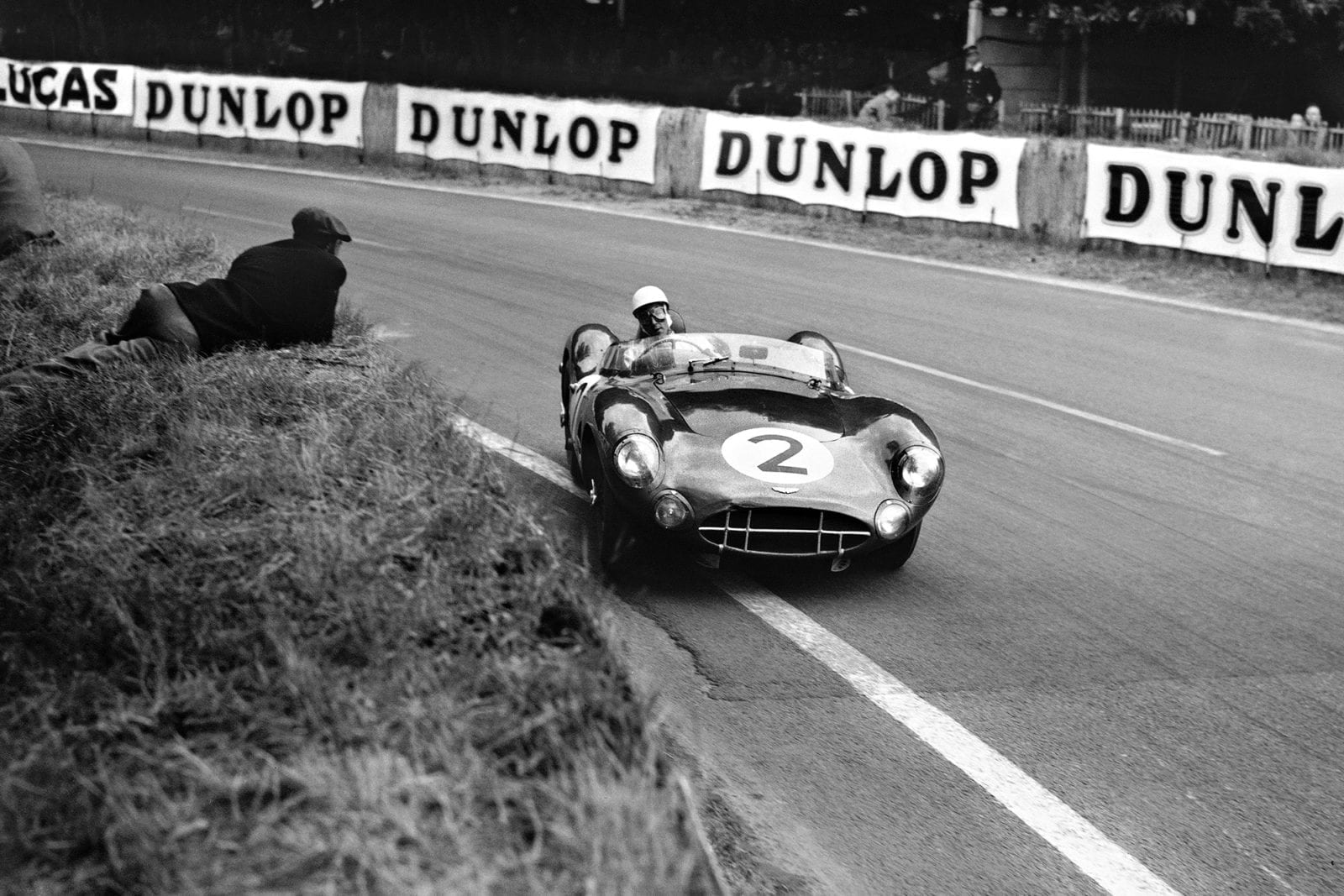 Stirling Moss in an Aston Martin DBR1 at Le Mans 1958