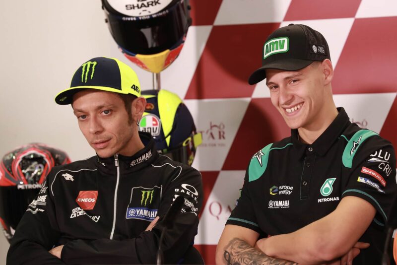 Valentino Rossi and Fabio Quartararo in a 2019 press conference