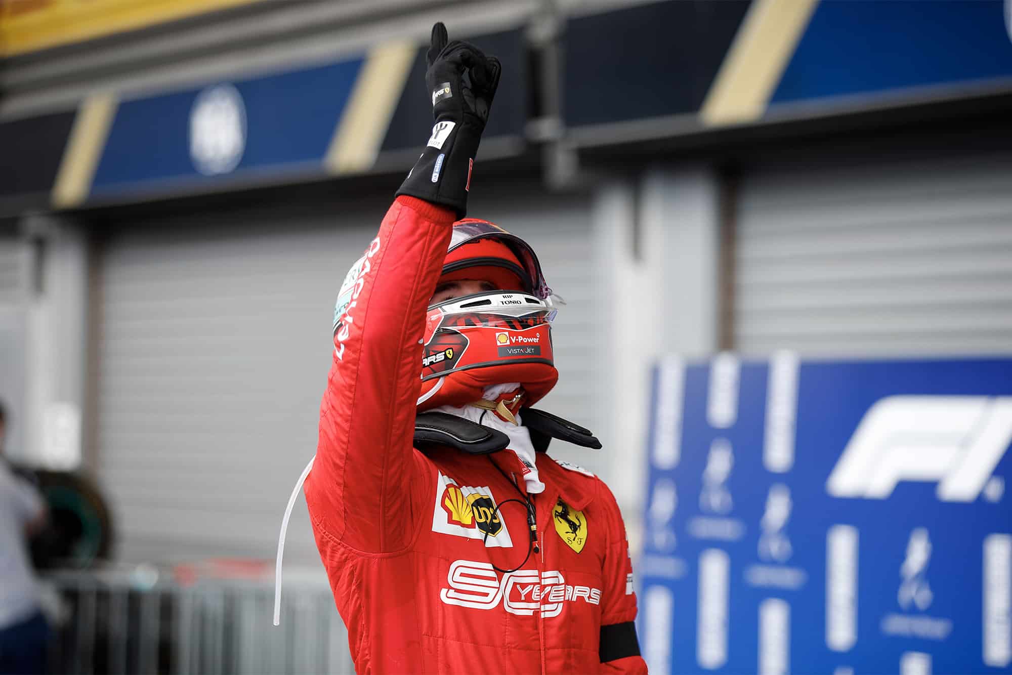 Charles Leclerc after winning the 2019 Belgian Grand Prix