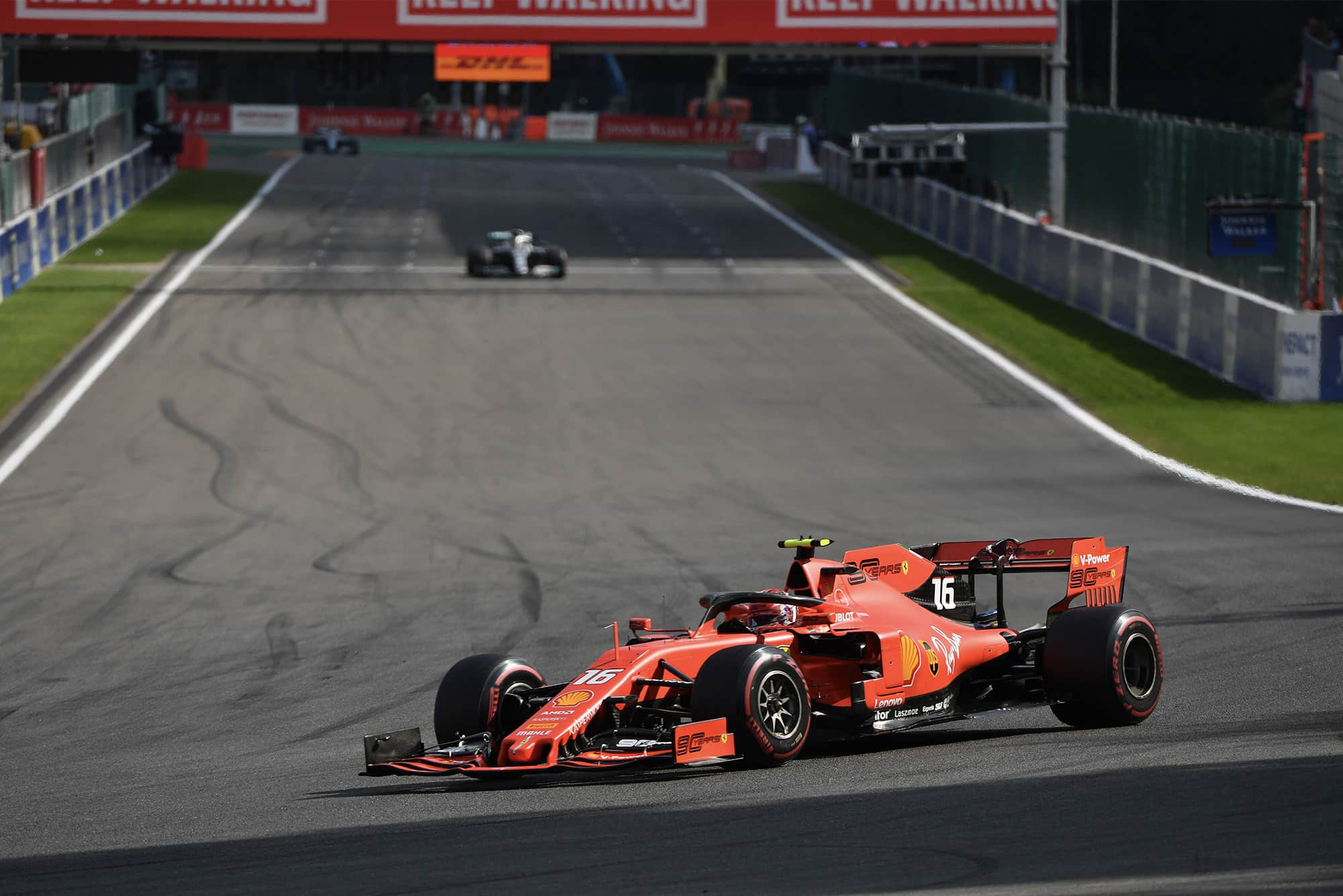 Charles Leclerc and Lewis Hamilton during the 2019 Belgian Grand Prix