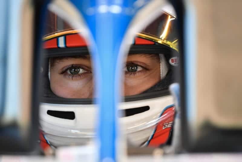George Russell seen through his car's halo