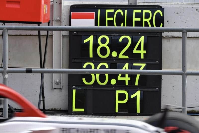 Leclerc pit board in Barcelona testing 2019