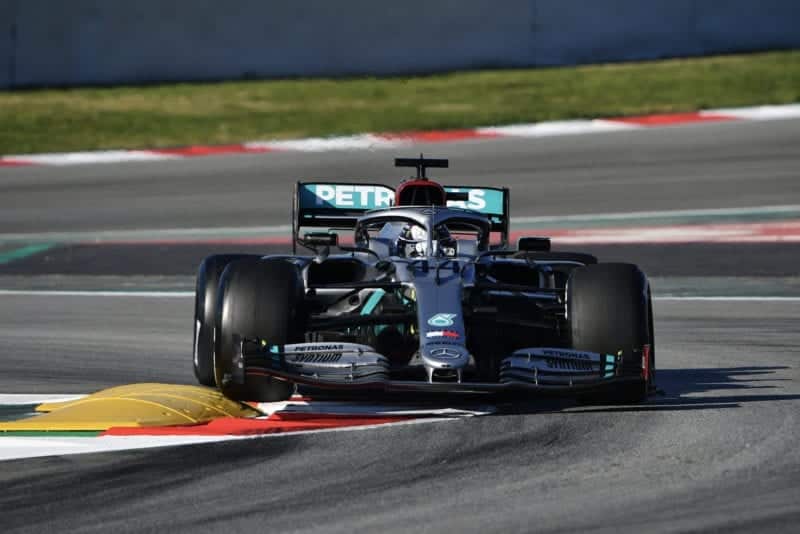 Lewis Hamilton cornering during testing