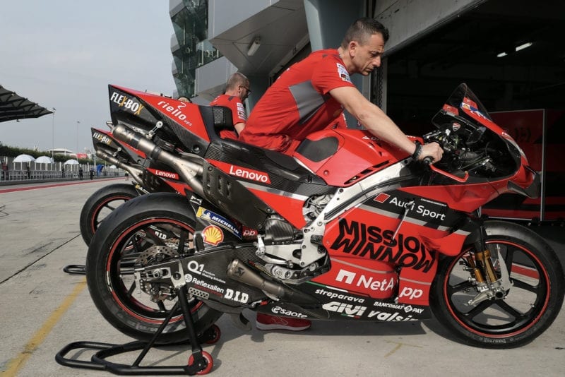 Side view of Andrea Dovizioso's Ducati in 2020 MotoGP Sepang testing