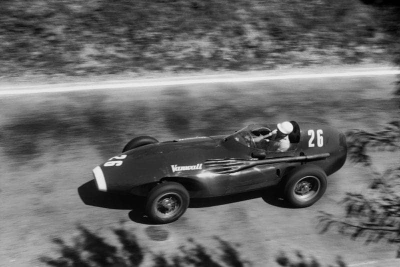 Stirling Moss driving in the 1957 Pescara Grand Prix