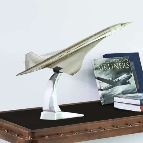 Large Scale Silver Concorde plane model on desk